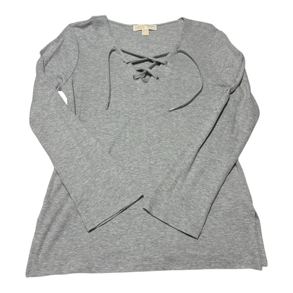 Michael Kors Gray Long Sleeve Tie Front Blouse - Picture 1 of 4
